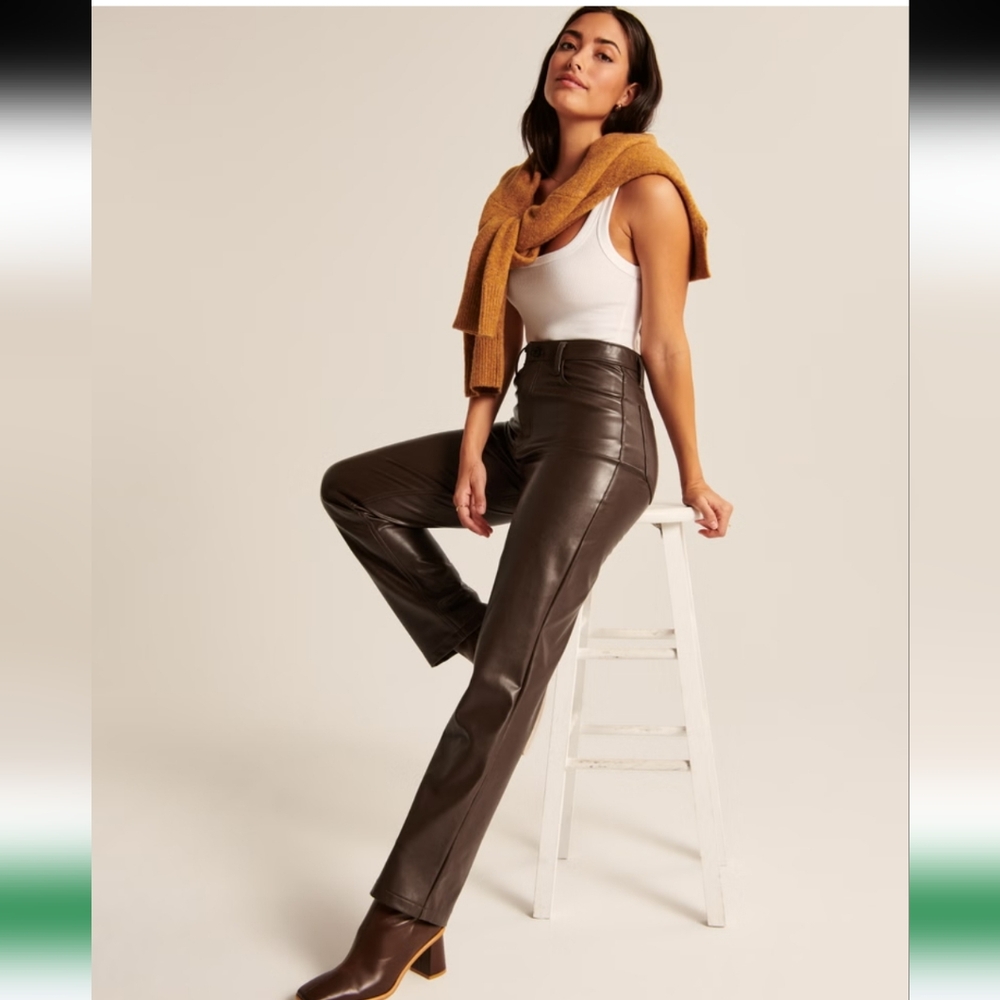 Abercrombie & Fitch Dark Brown Straight-Leg Faux Leather Pants